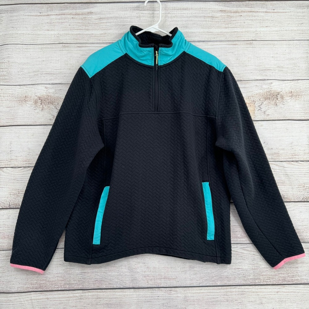 Chubbies Quarter Zip Pullover Mens Size M Black Teal Quilted BOOMSHAKALAKA